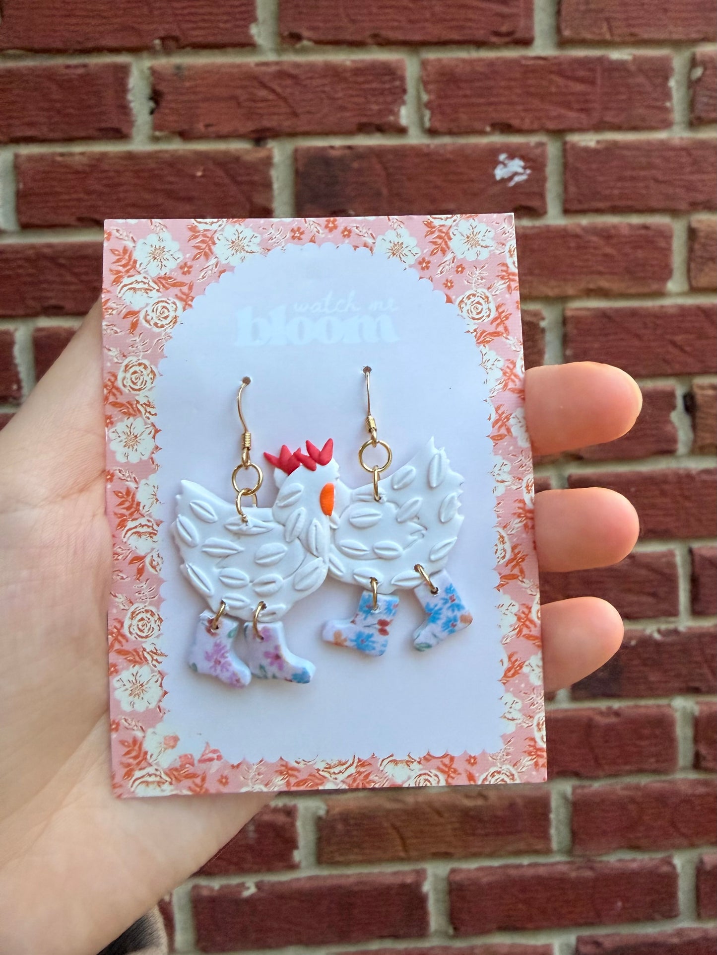 Floral Boot Chicken Earrings