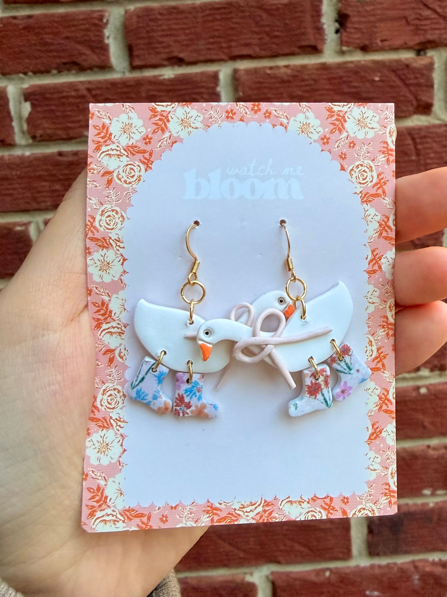 Floral Boot Geese Earrings