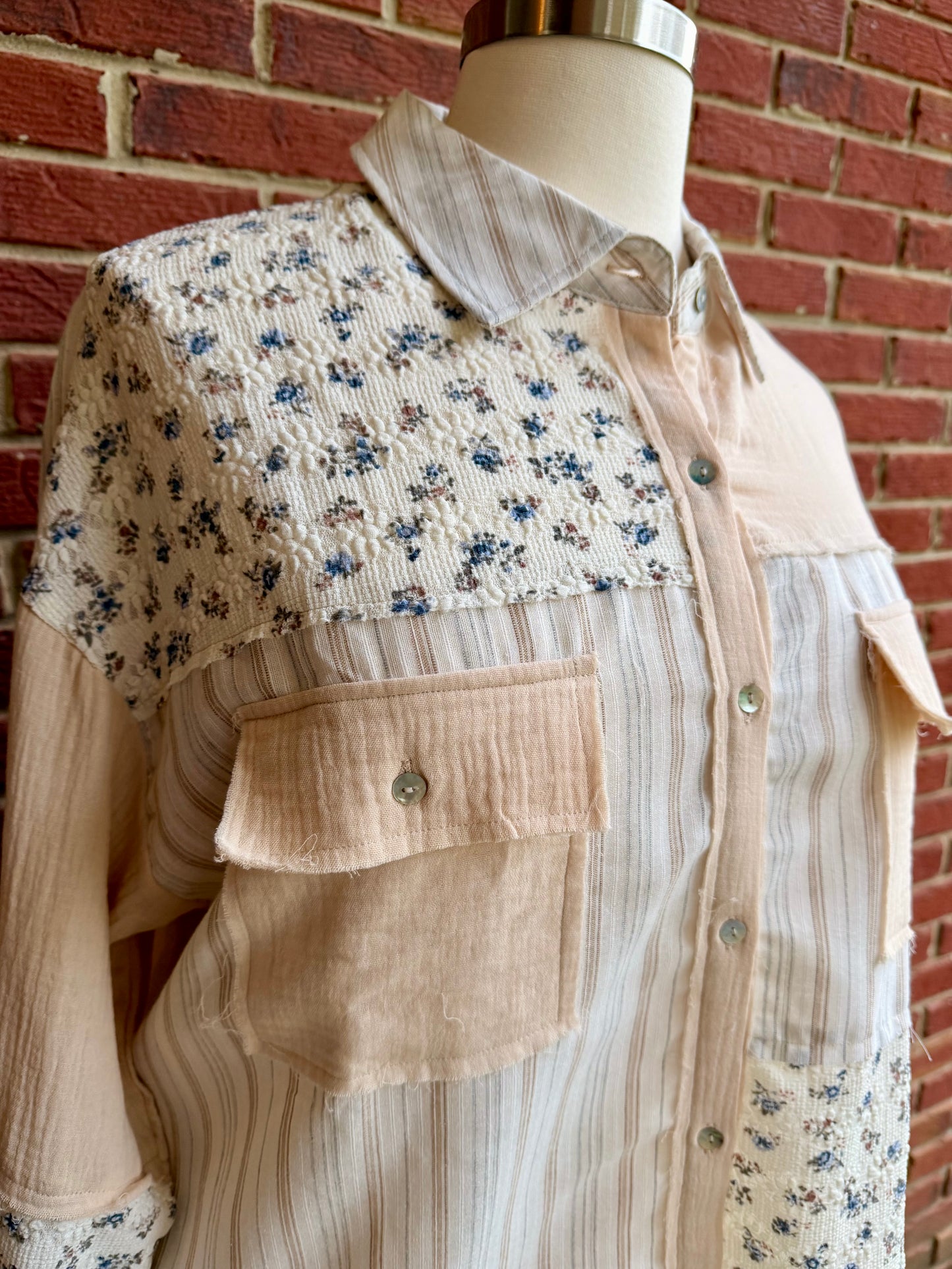 Plus Oversized Floral and Stripe Shacket