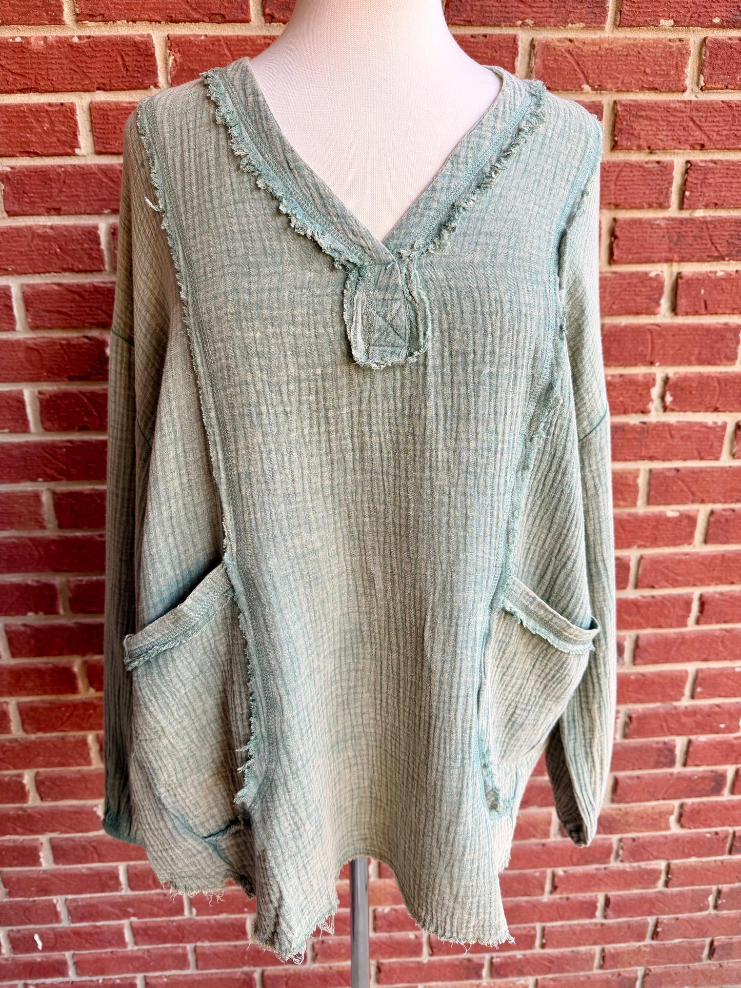 Oversized Sage Washed Cotton Gauze Top