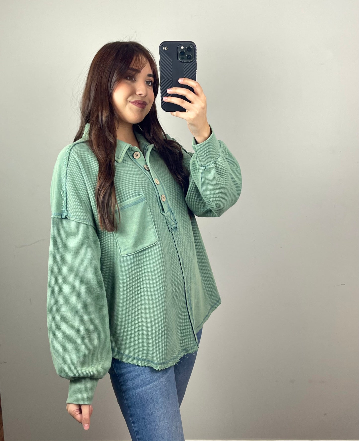 Sage Button Henley Top