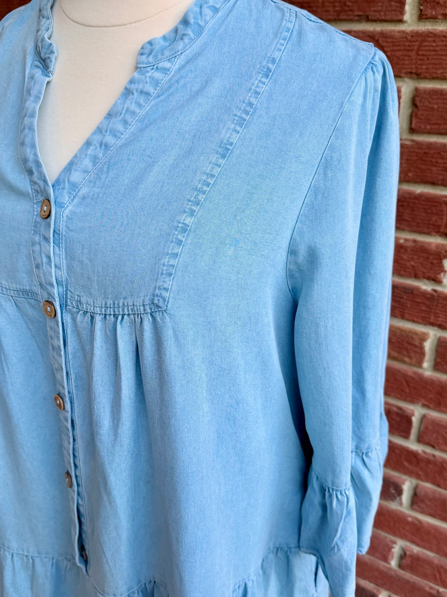 Plus Button Ruffle Tencel Dress