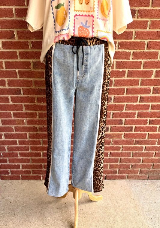 Denim Leopard Pants