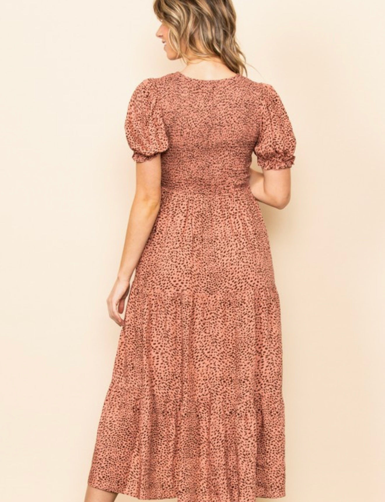 Puff Sleeve Print Midi Dress