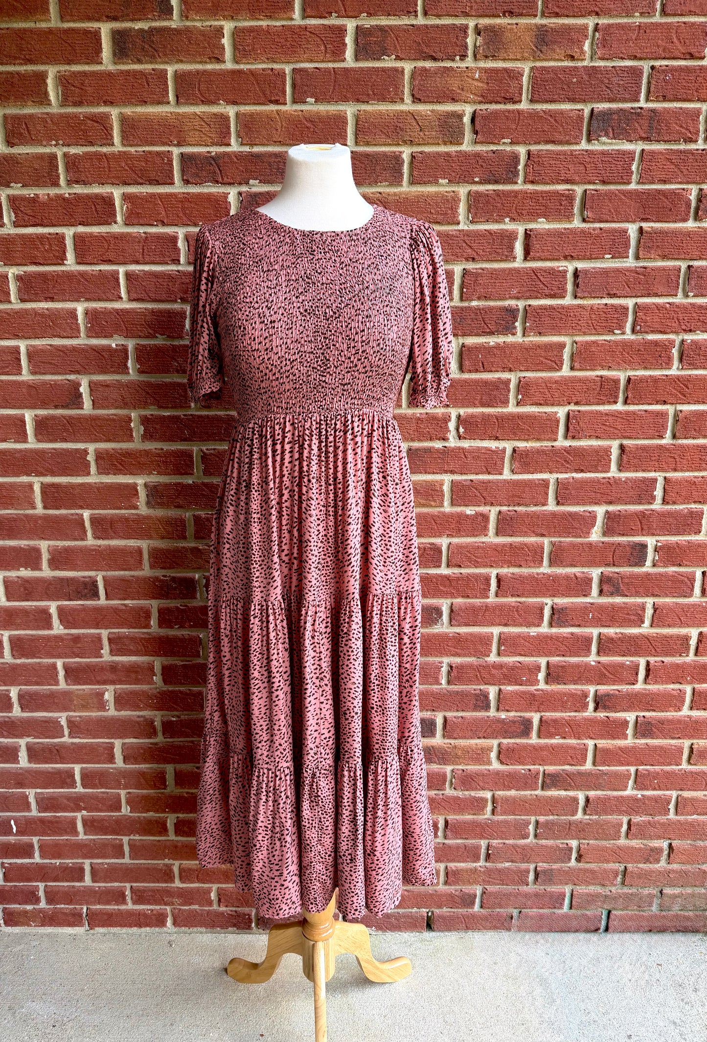 Puff Sleeve Print Midi Dress