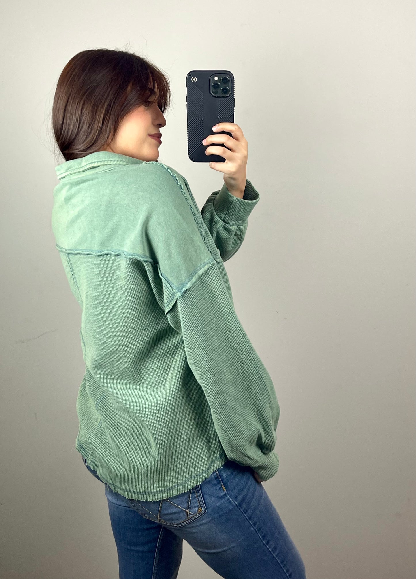 Sage Button Henley Top