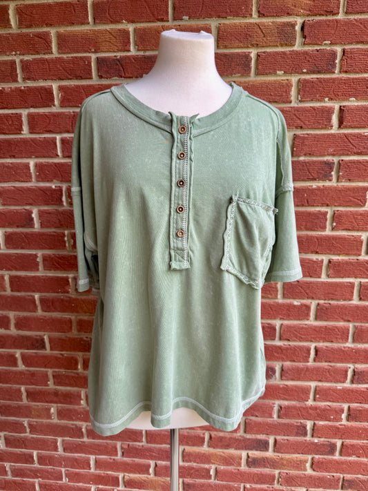 Oversized Sage Pocket Top