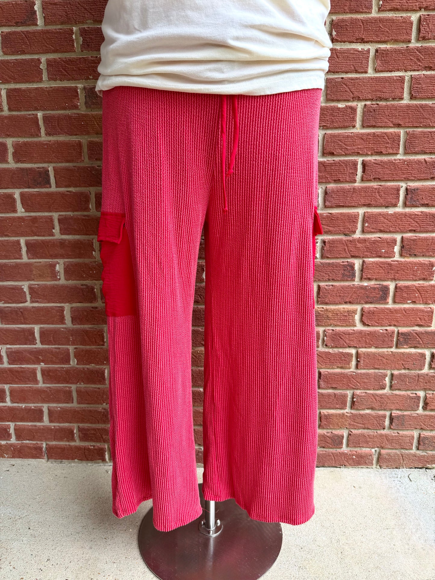 Plus Red Ribbed Pants