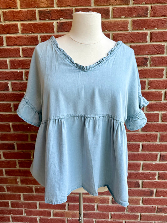 Plus Tencel Ruffle Top