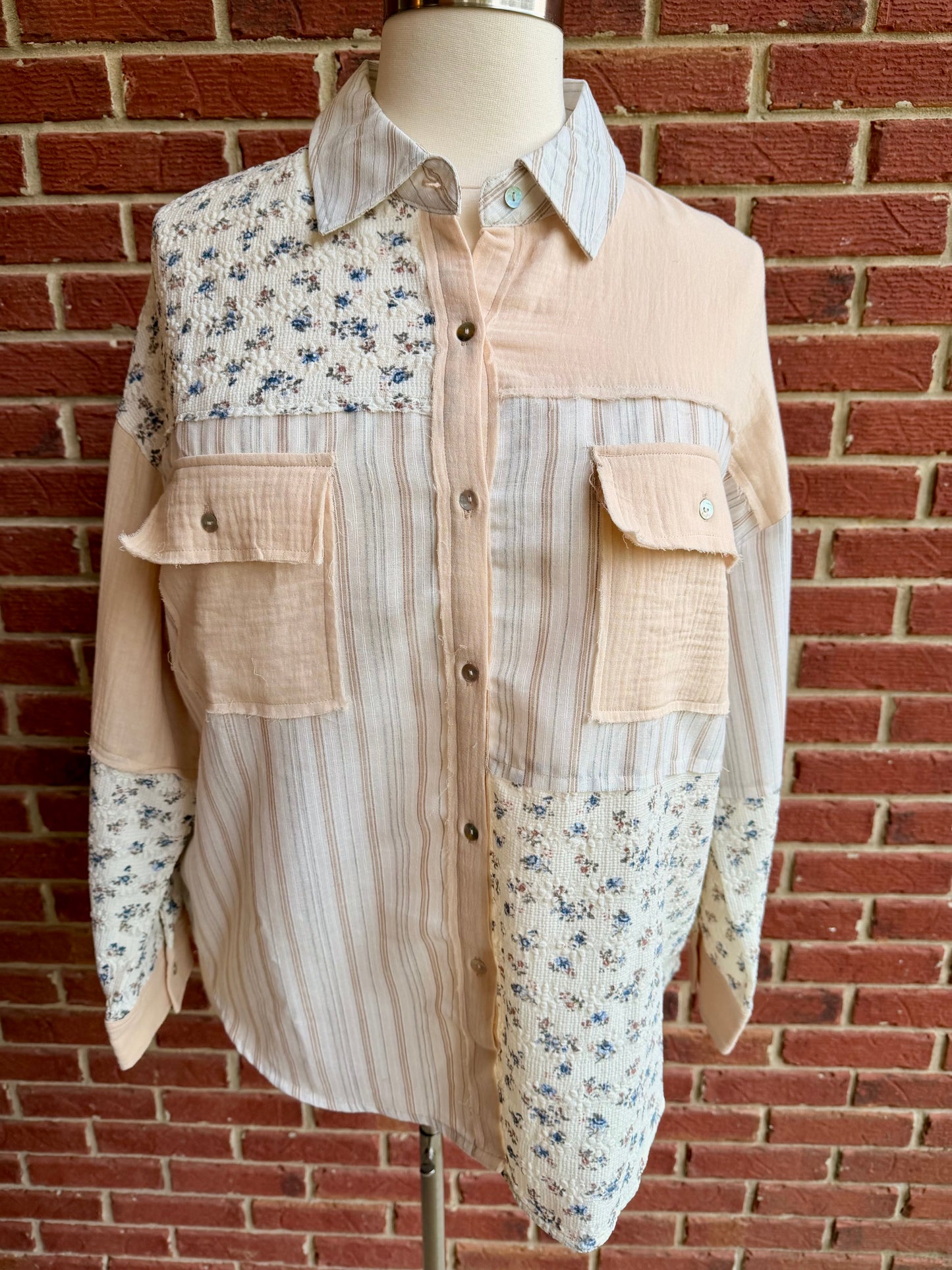 Plus Oversized Floral and Stripe Shacket