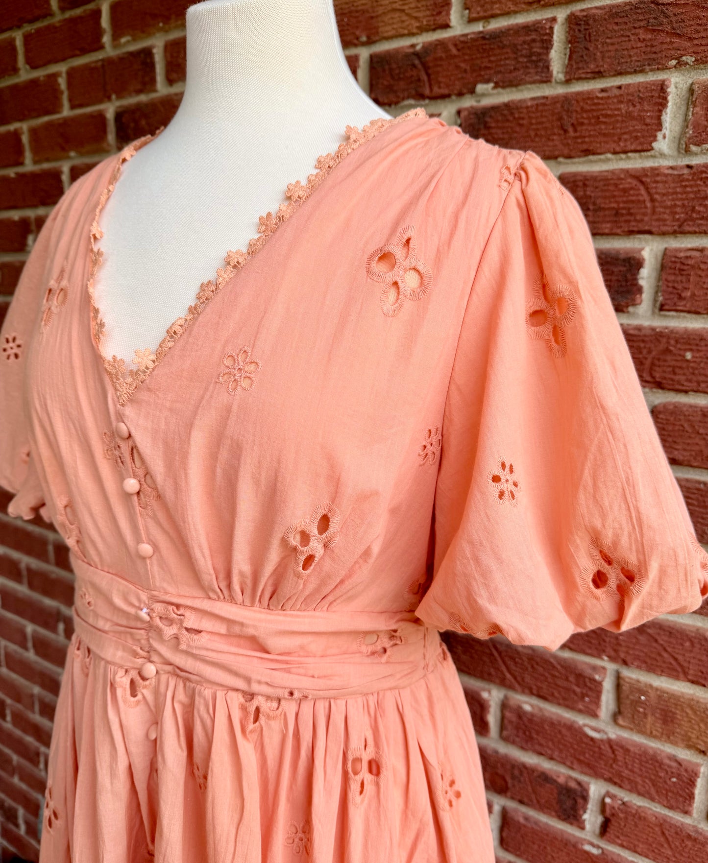 Cotton Lace Button Midi Dress