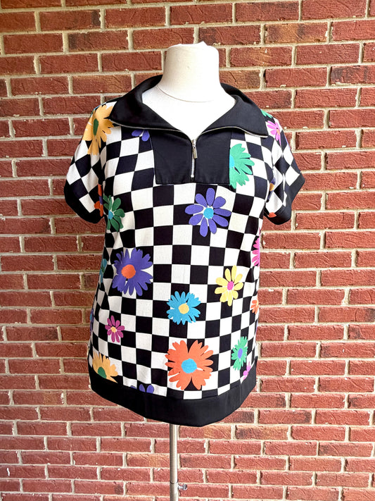 Plus Floral Checkered Top