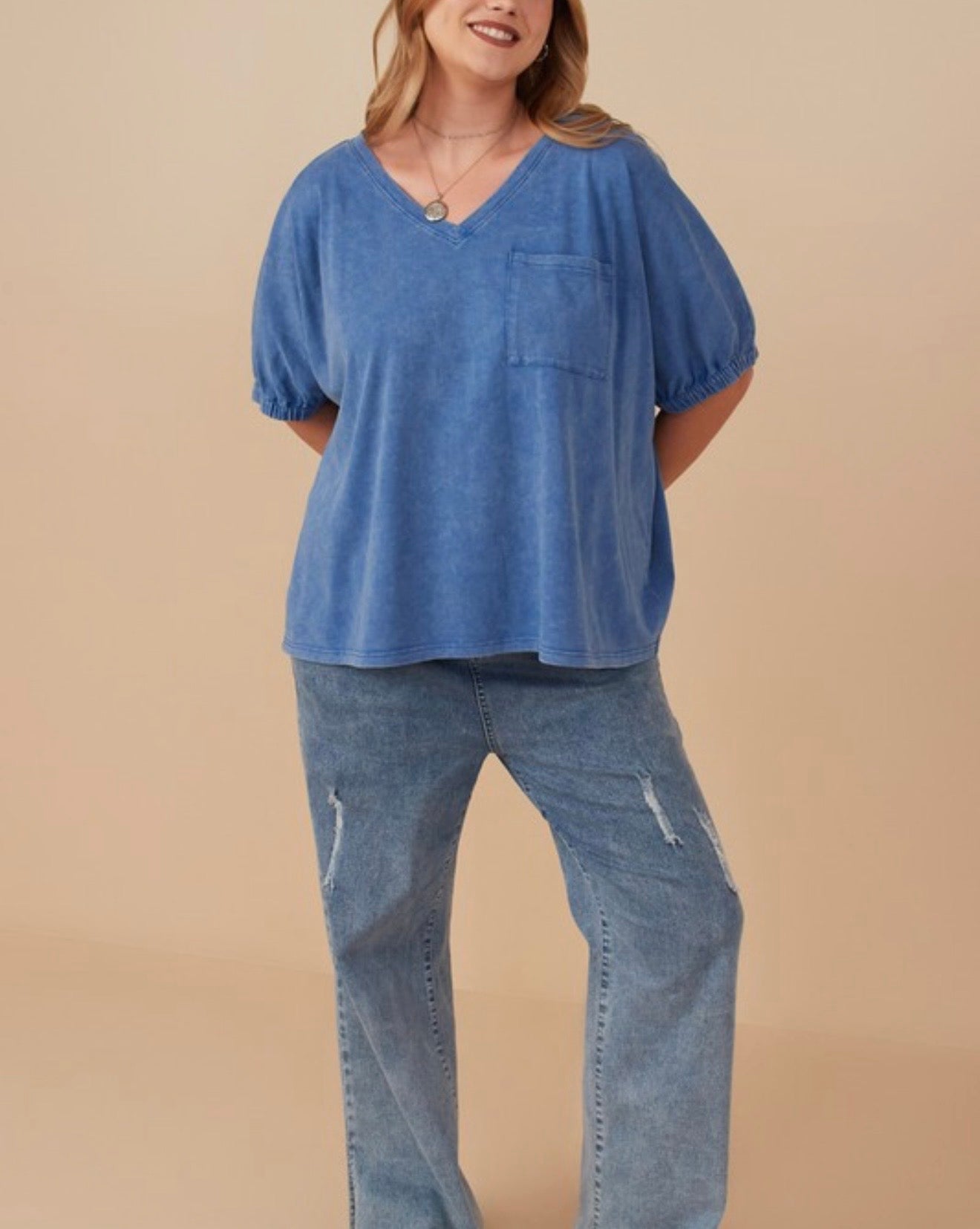 Plus Elastic Sleeve Top