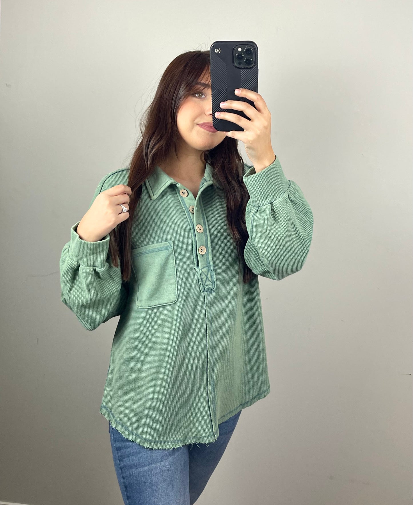 Sage Button Henley Top