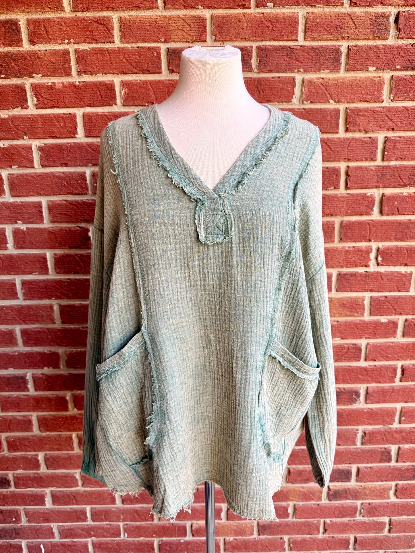 Oversized Sage Washed Cotton Gauze Top