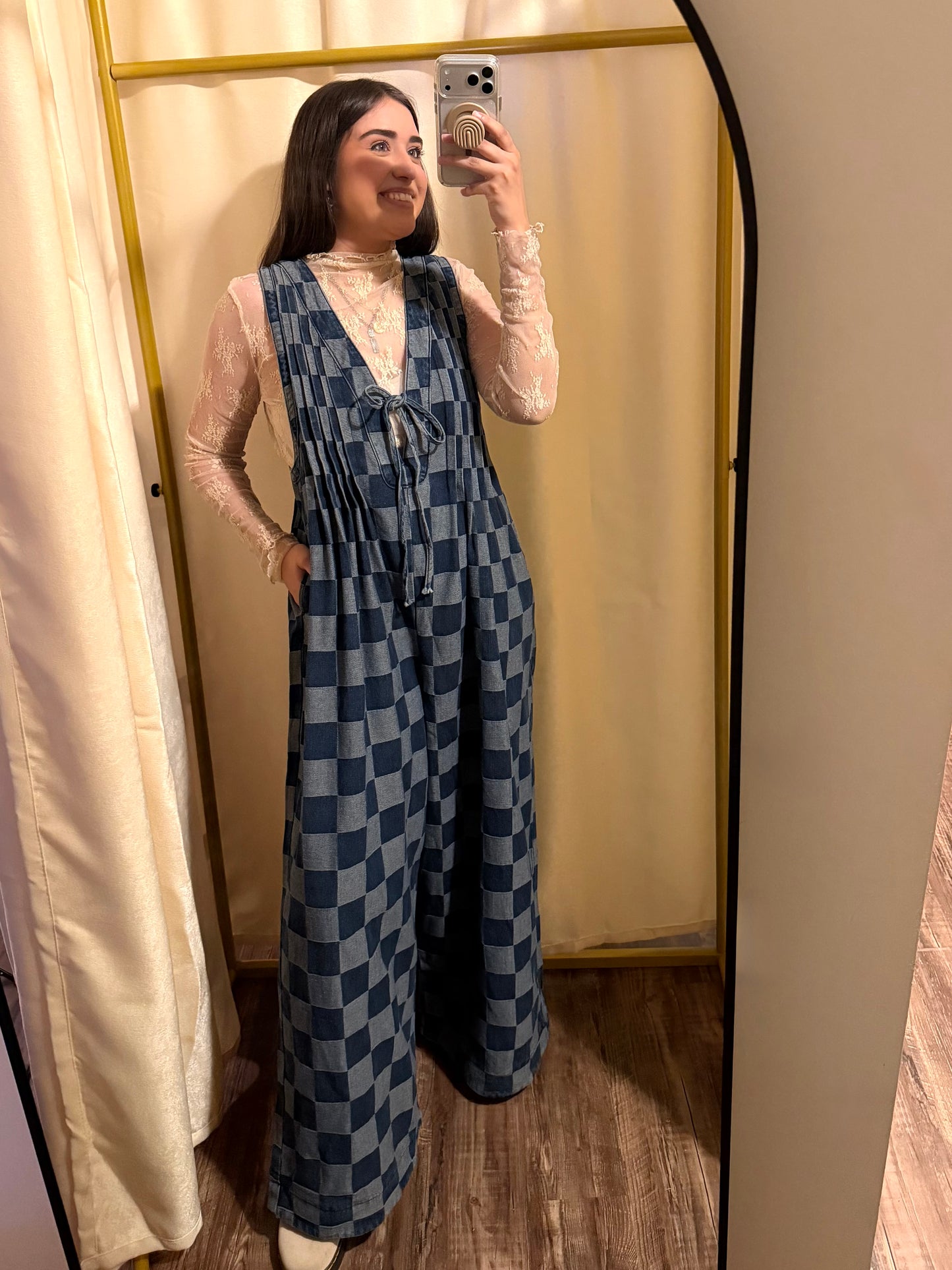 Denim Checkered Jumpsuit