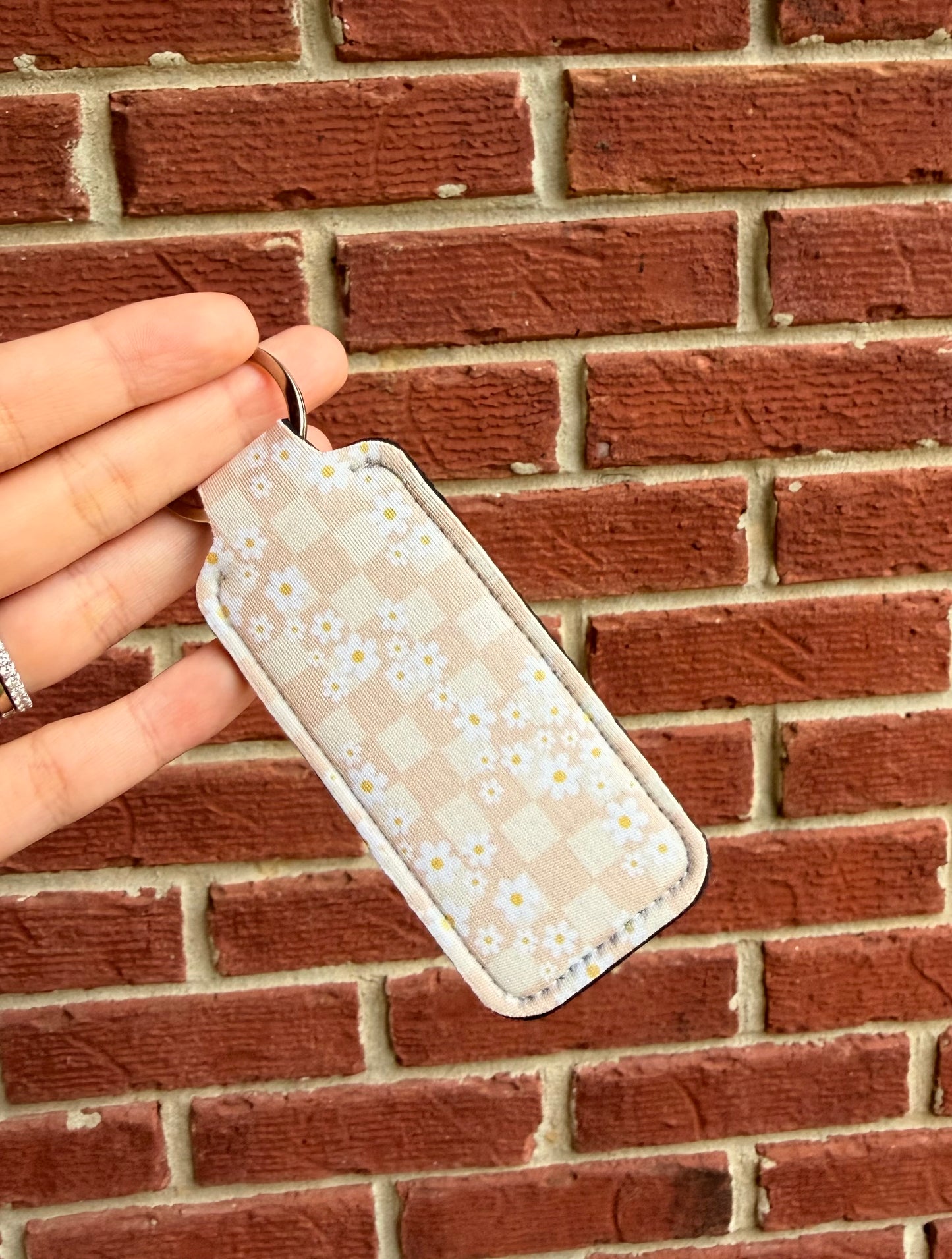 Checkered Flowers Lip Care Keychain