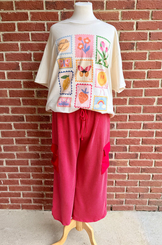 Red Ribbed Pants