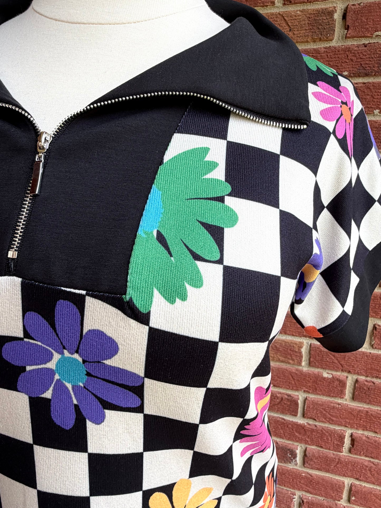 Plus Floral Checkered Top