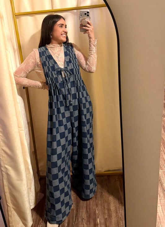 Denim Checkered Jumpsuit