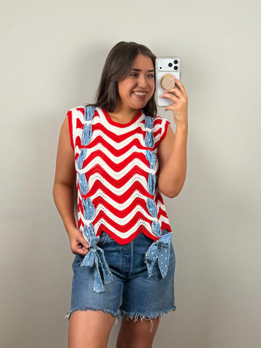 Denim Ribbon Top