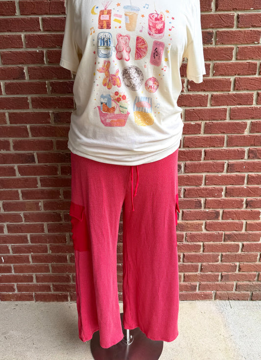 Plus Red Ribbed Pants