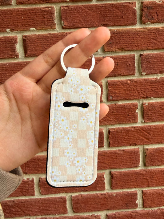 Checkered Flowers Lip Care Keychain