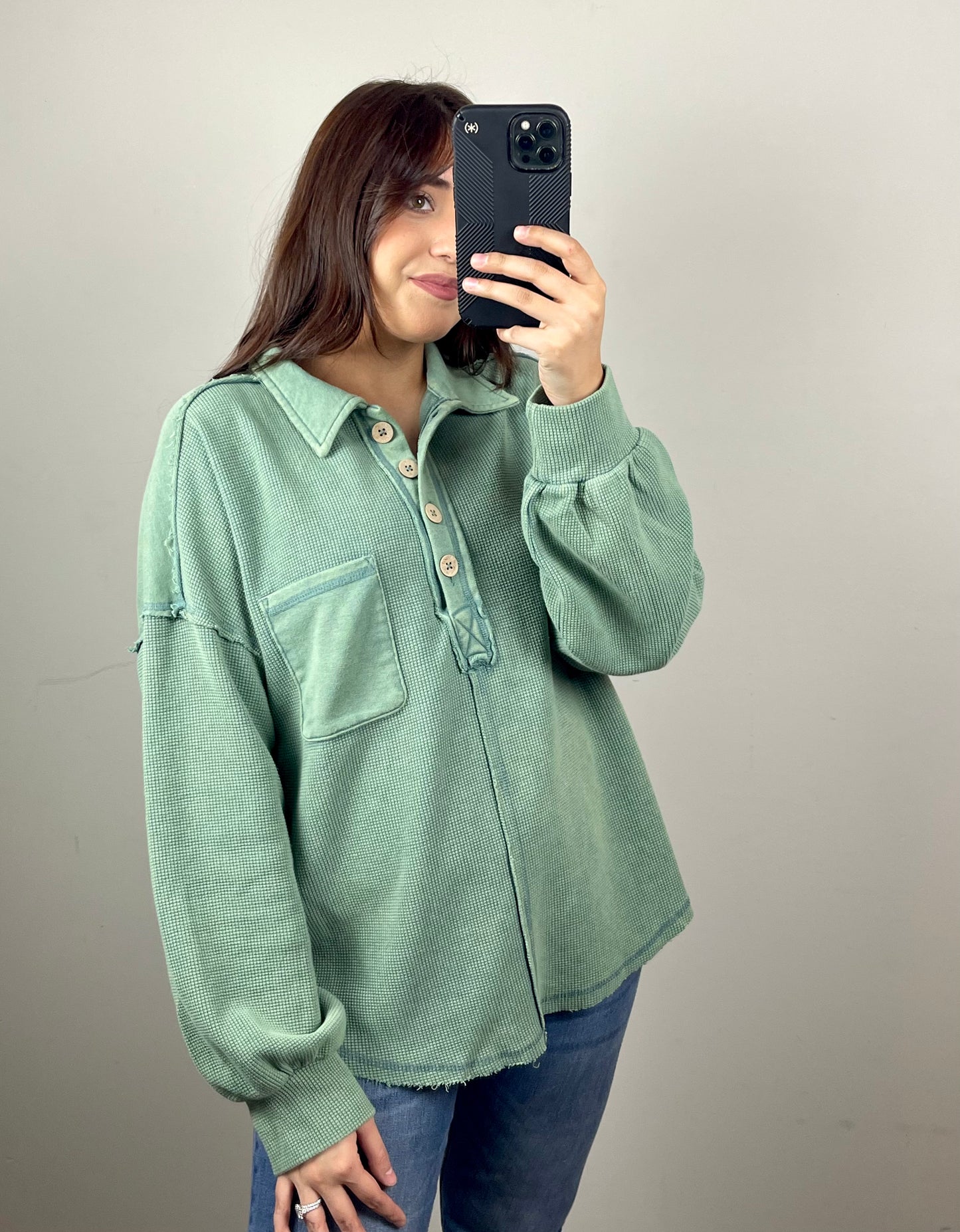 Sage Button Henley Top
