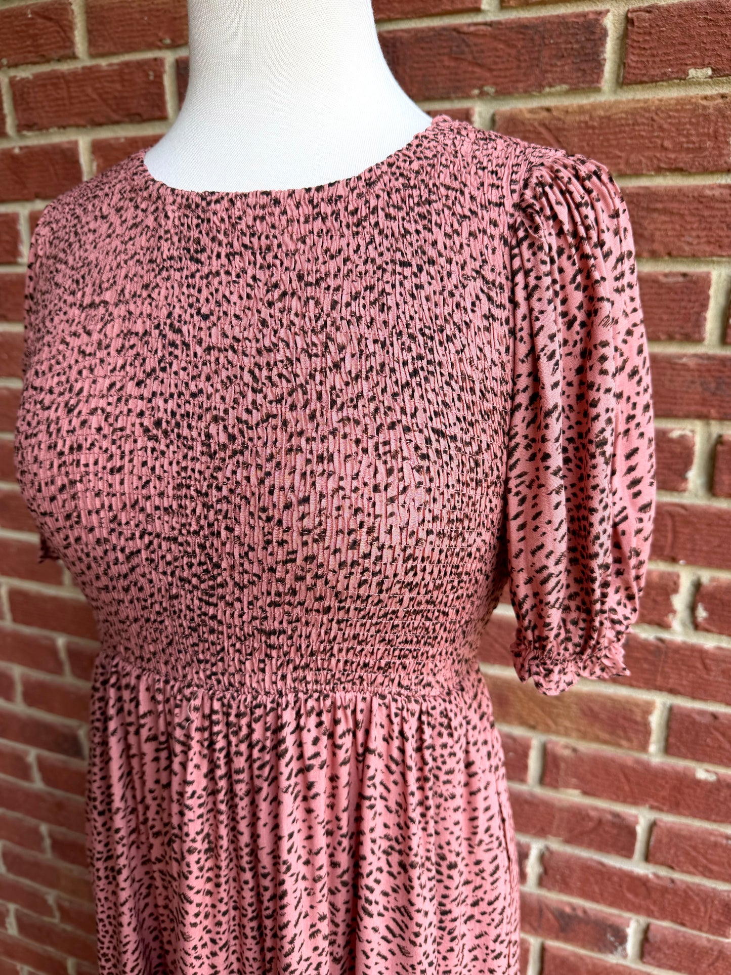 Puff Sleeve Print Midi Dress