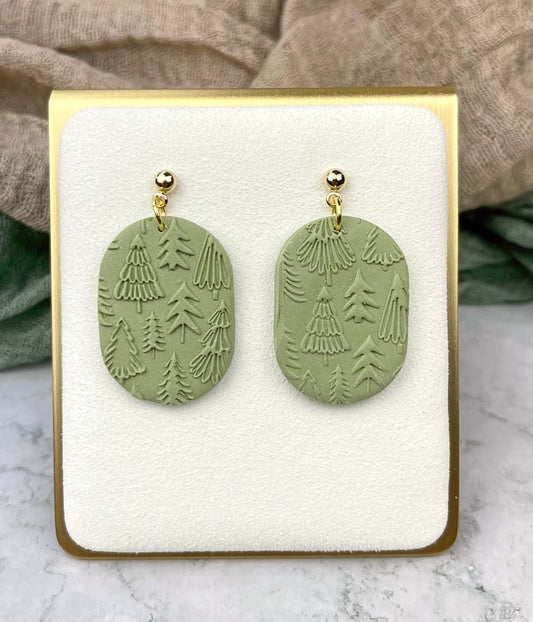 Tree Texture Earrings- Sage Green