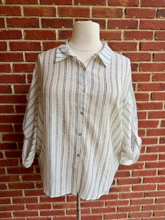 Plus Rolled Half Sleeve Stripe Top