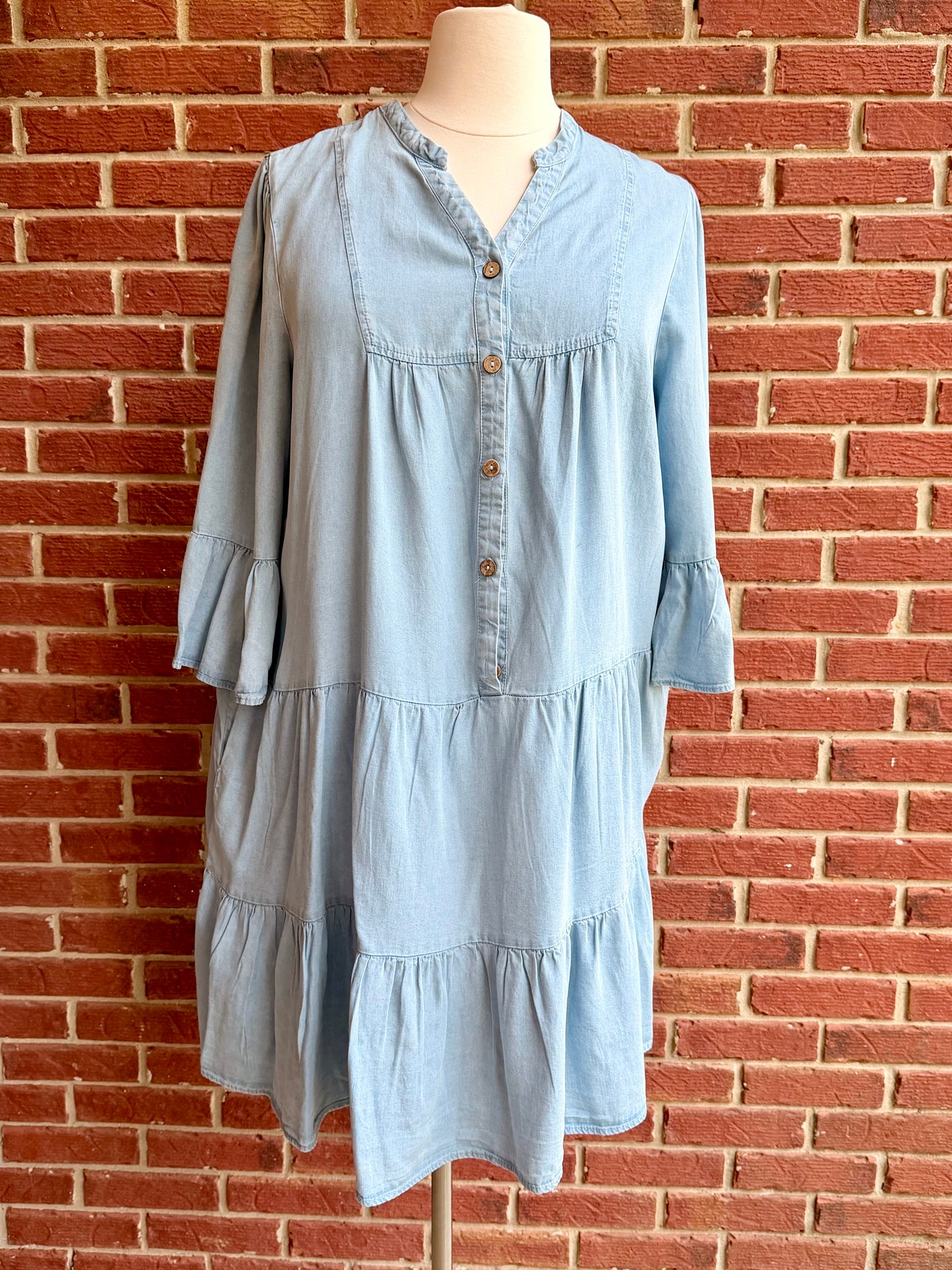 Plus Button Ruffle Tencel Dress