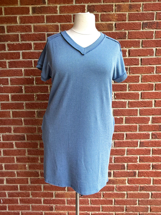 Plus Denim Blue Ribbed Dress