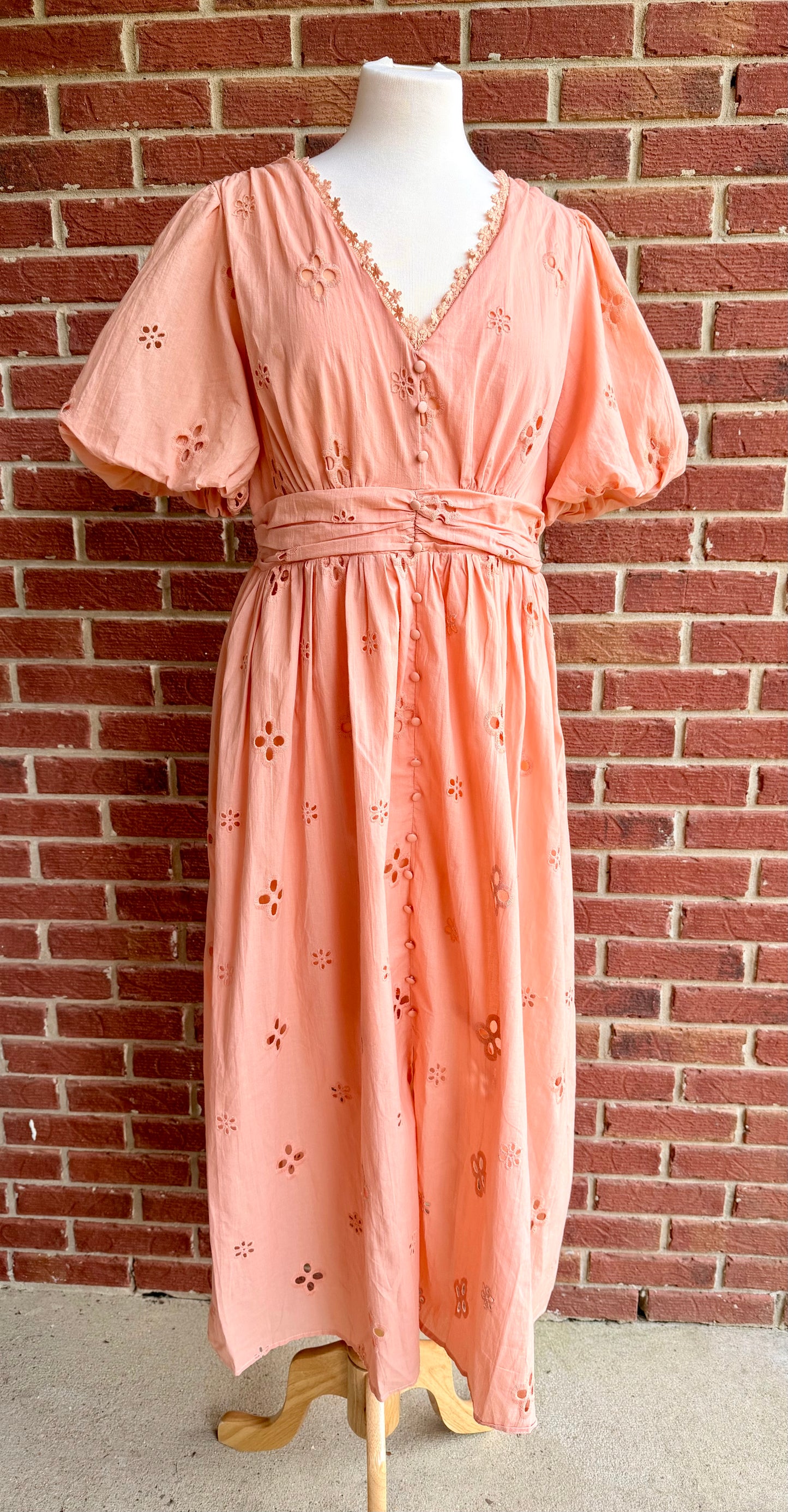 Cotton Lace Button Midi Dress