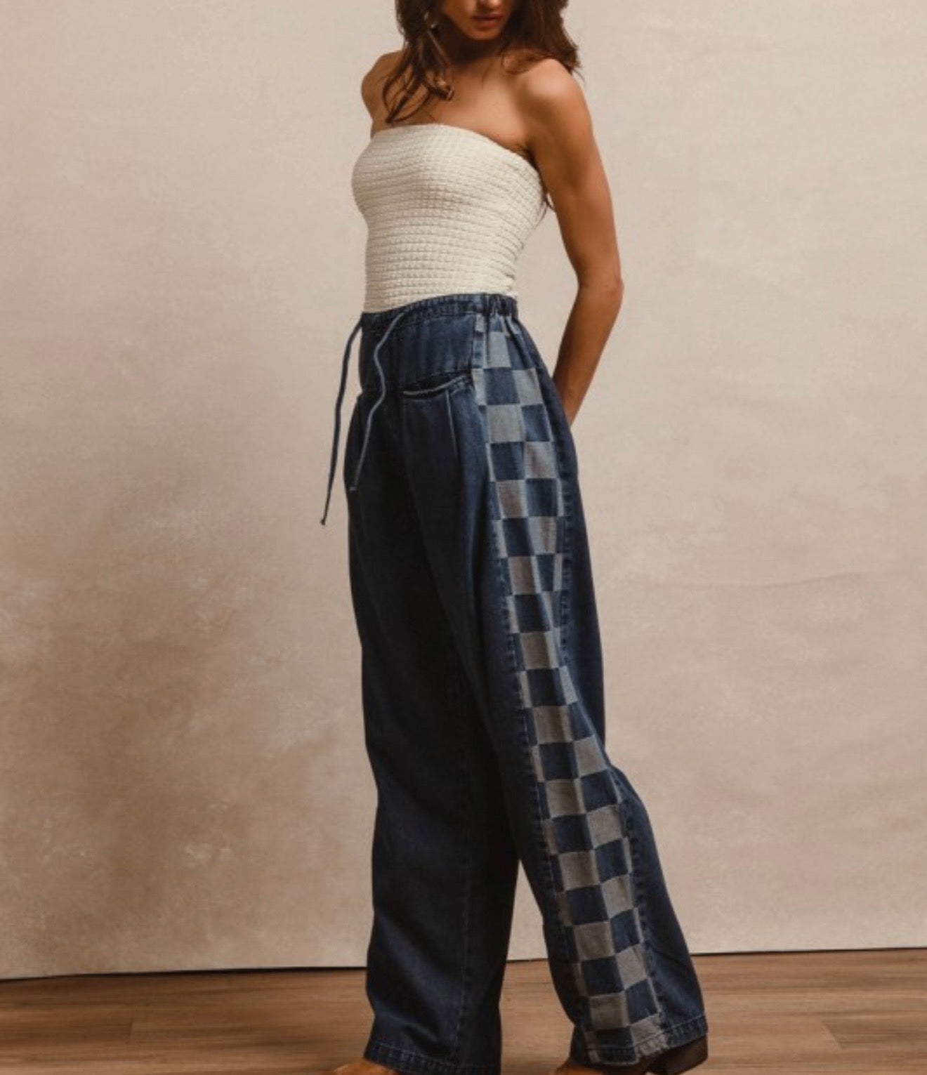 Denim Check Pants